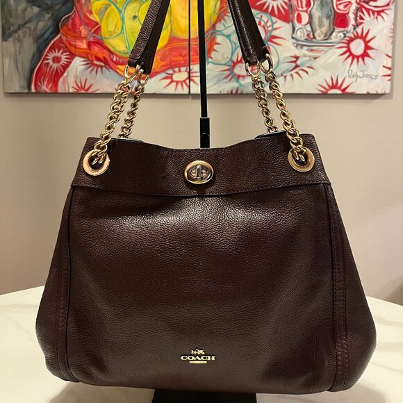Coach Handbags - Coach Turnlock Edie Shoulder Bag 36855 Oxblood Pebbled Leather Chain Carryall